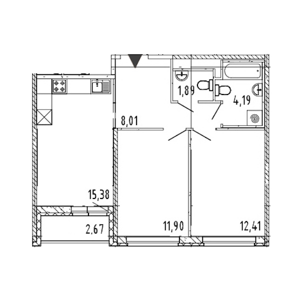 2-комнатная квартира 53.78 м², 20/20 эт., ЖК «Новые горизонты 2»